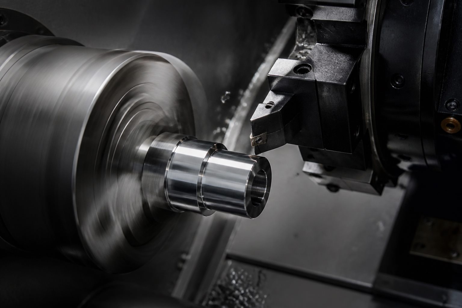 CNC-drejebænk bearbejder et cylindrisk metalemne